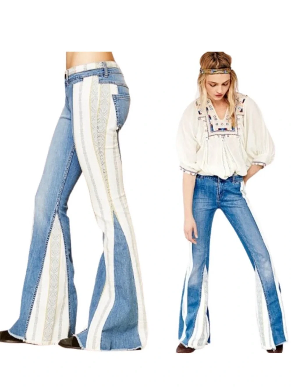 Free People Danica low rise flat jeans with patchwork details - Picture 1 of 9